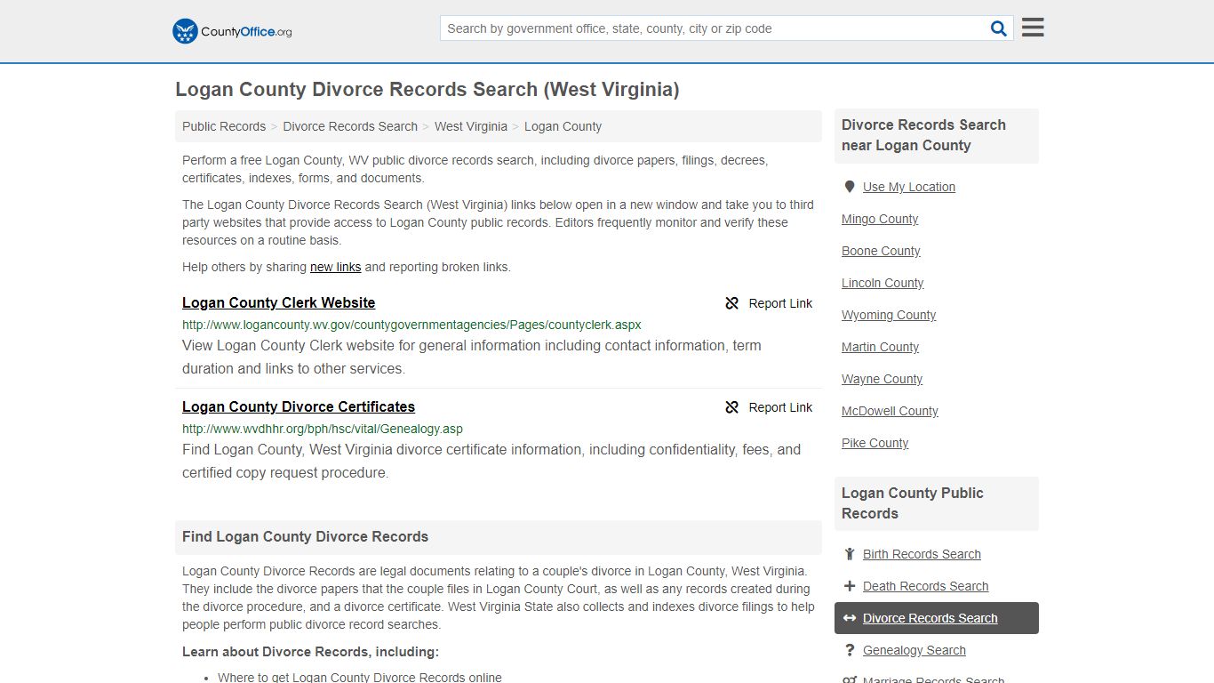 Divorce Records Search - Logan County, WV (Divorce ...